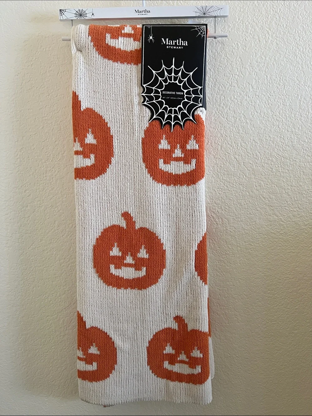 Martha Stewart Orange & Cream Pumpkin Knit Throw Blanket